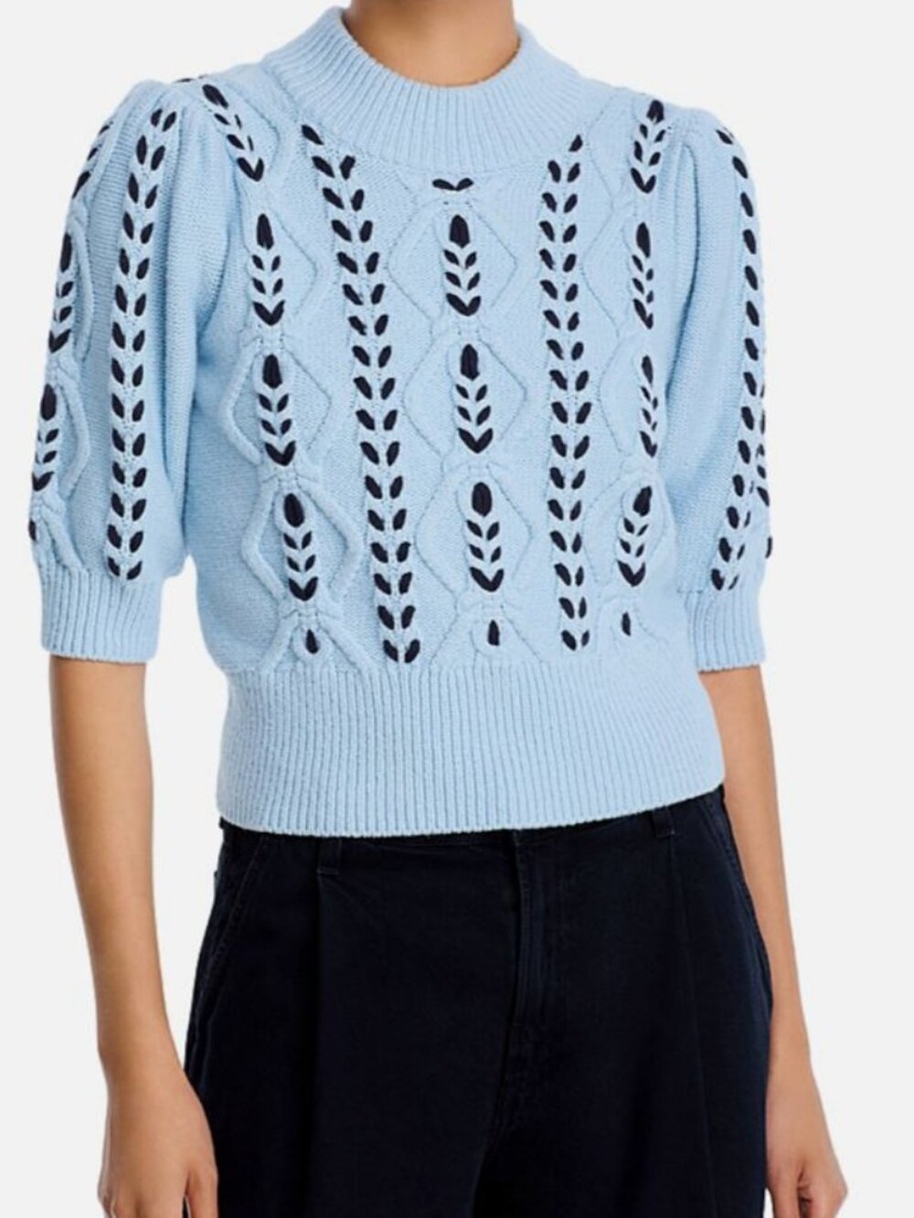 Rails Women's Blue Addy Contrast Ribbed Crew Cotton Diamond Knit Sweater Size L